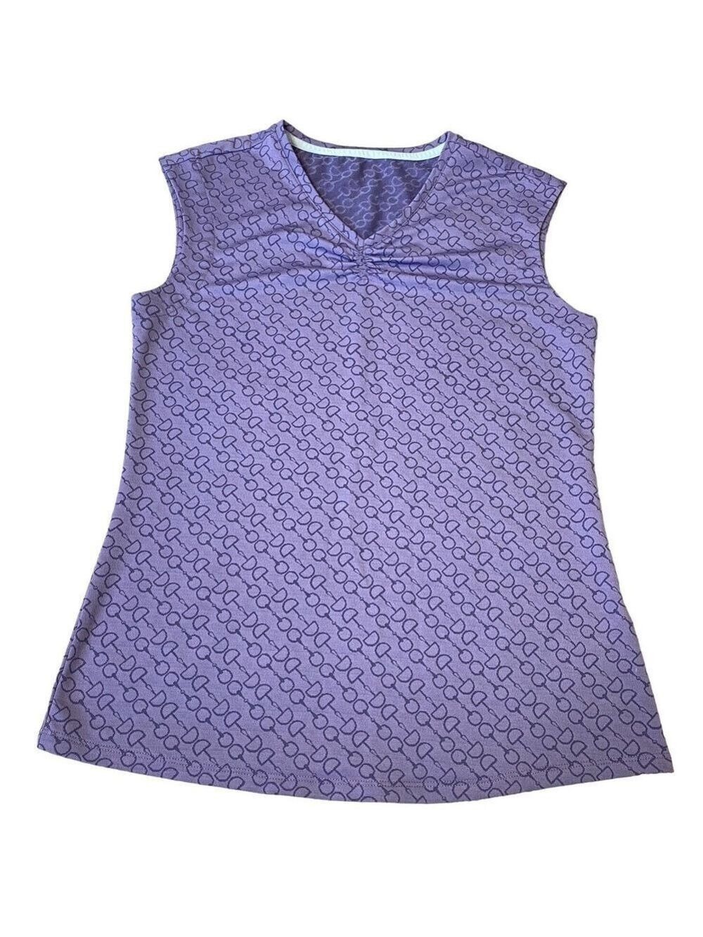 Dover Saddlery Women’s Purple Sleeveless All Over Bit Print Top Sz S/M Stretchy
